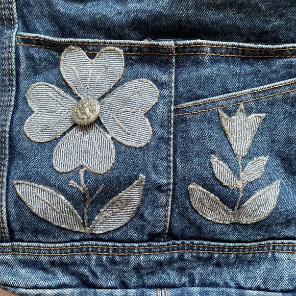 Y2K Upcycled Vintage Handmade Denim Shoulder Bag With Floral Embroidery - Picture 11 of 15